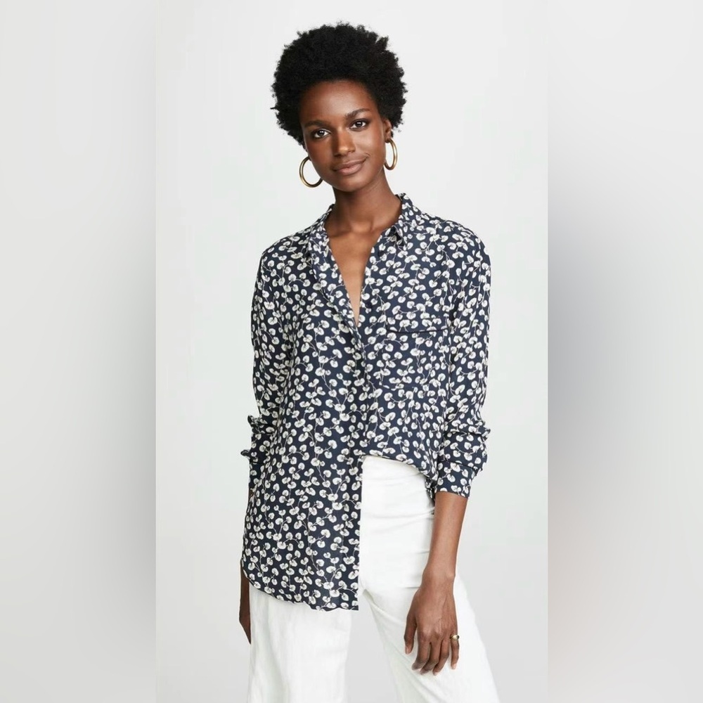 NWT GANNI Roseburg Crepe Button-Up Blouse Total Eclipse Size 36